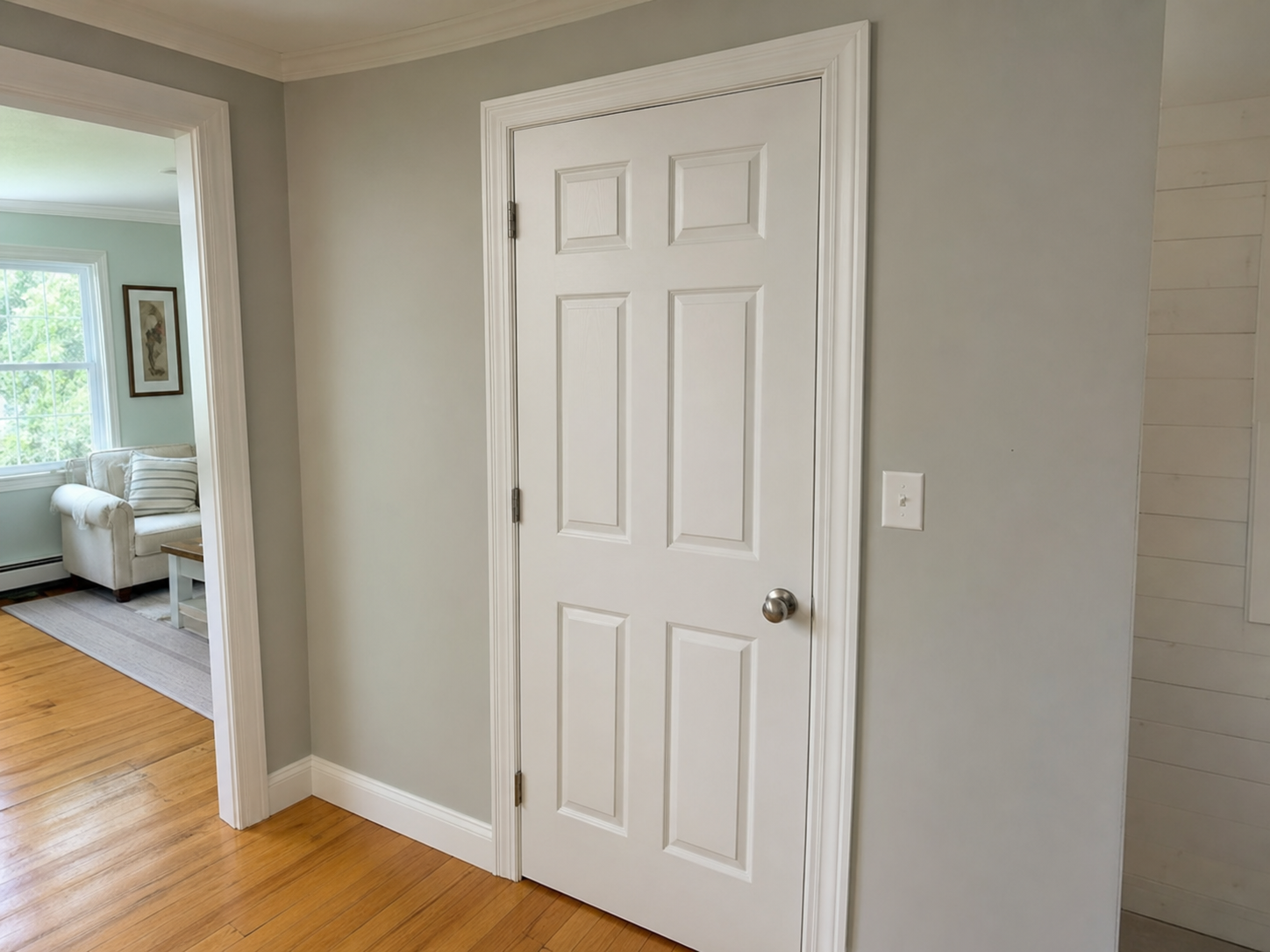 Aligned interior door and refreshed trim after repair